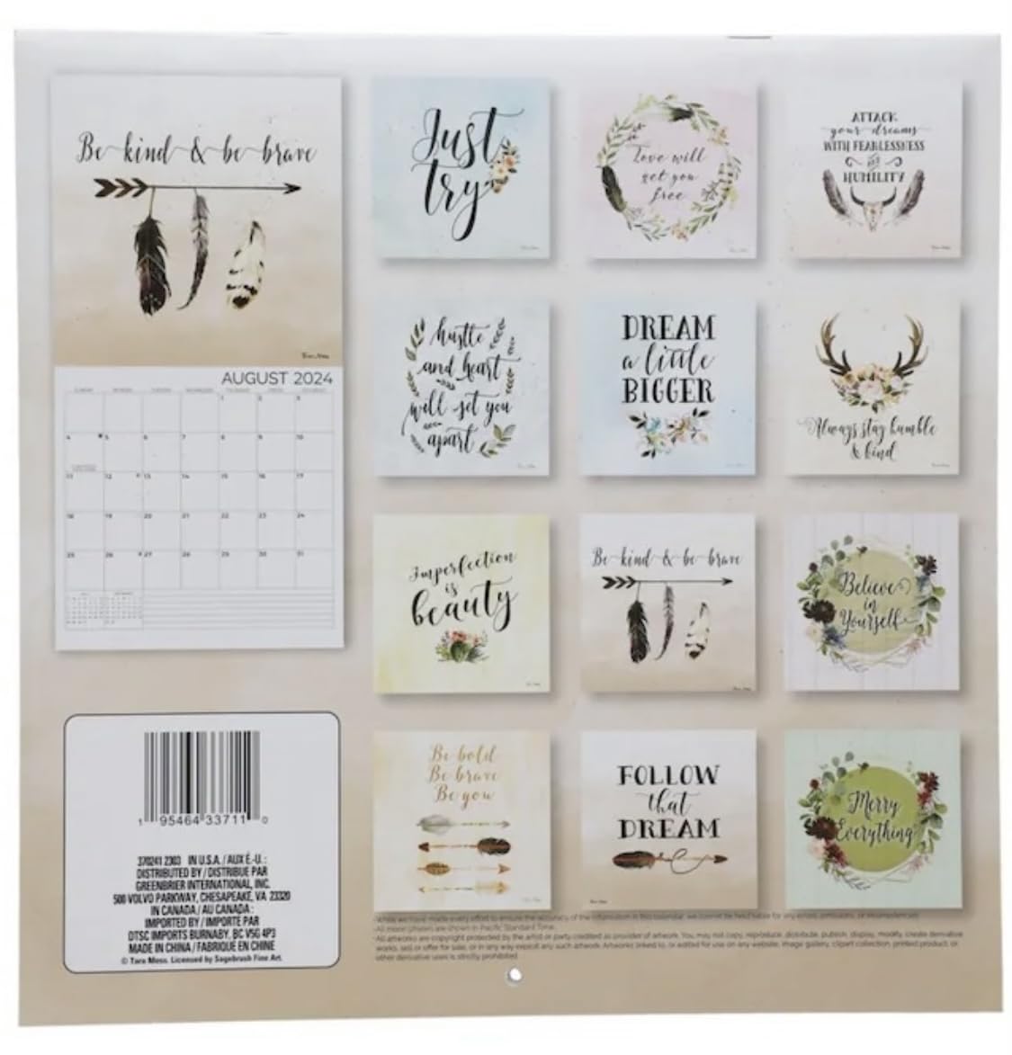 EABC 2024 Wall Calendar FOLLOW that DREAM 12 Month Illustrated Art Arrow Decoration Plan Ahead At A Glance 11' x 11" (bundle with KCBrand Sticker/gel pen) Home Office Inspiration Quotes