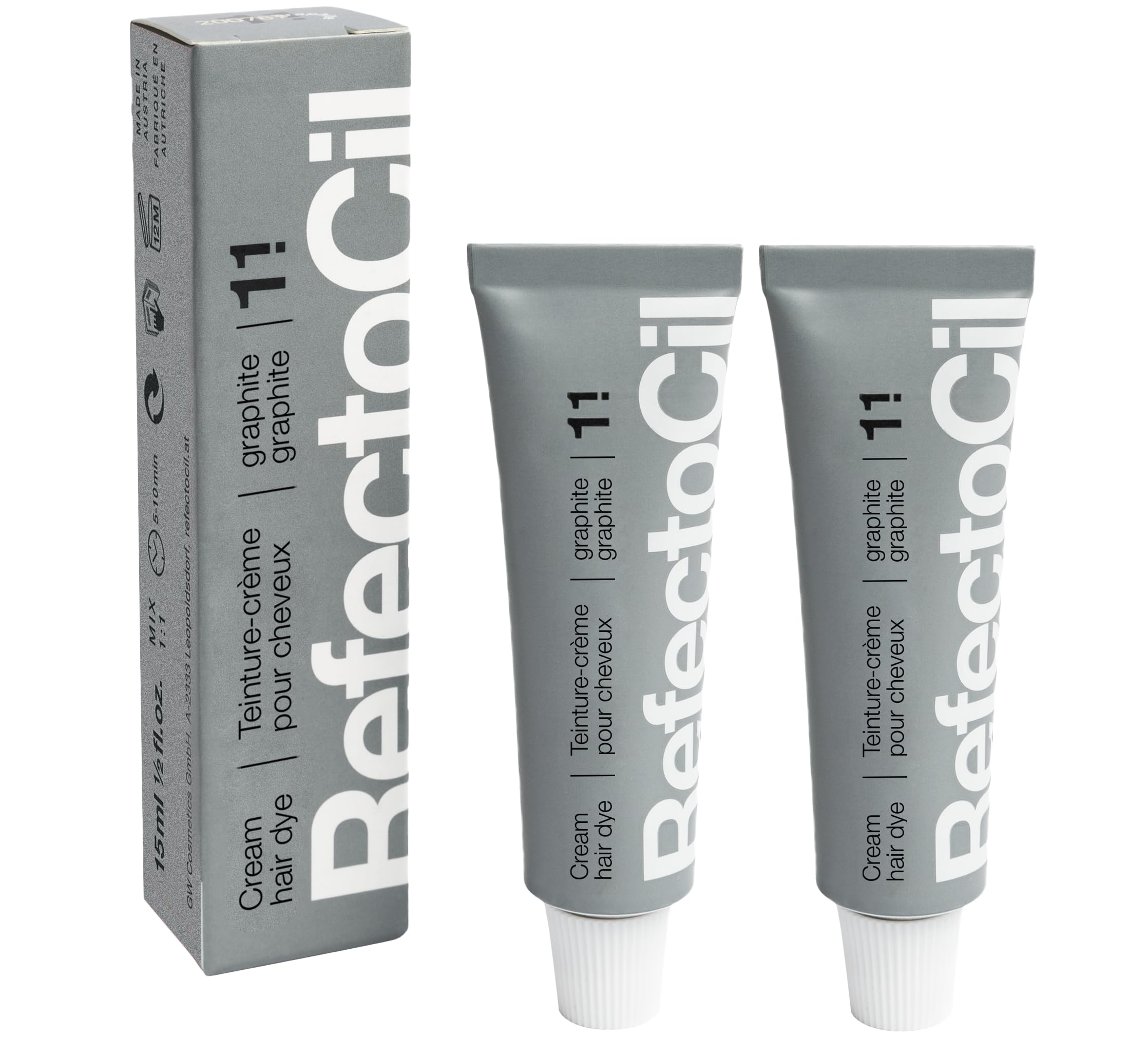 RefectoCil Cream Hair Dye 2-Pack – Professional Hair Tint for Long-Lasting Color – Graphite (#1.1)