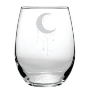 crescent moon crystal - 15 oz engraved stemless glass - birthday wine gift - love potion - mothers day - christmas - apothecary bar collection - full moon phase - celestial lunar - witch vibe - tarot