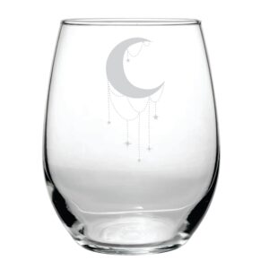 Crescent Moon Crystal - 15 oz Engraved Stemless Glass - Birthday Wine Gift - Love Potion - Mothers Day - Christmas - Apothecary Bar Collection - Full Moon Phase - Celestial Lunar - Witch Vibe - Tarot