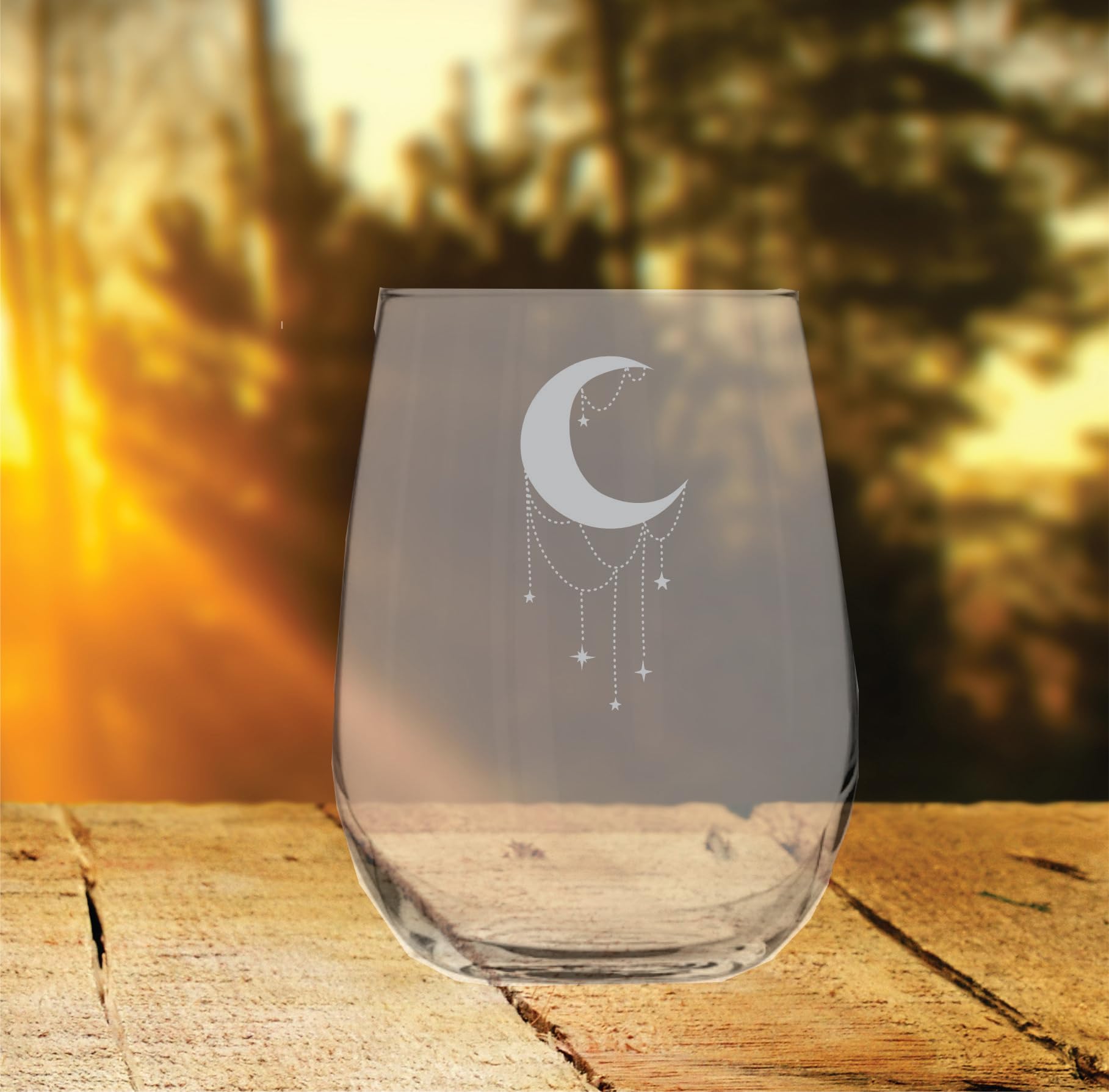 Crescent Moon Crystal - 15 oz Engraved Stemless Glass - Birthday Wine Gift - Love Potion - Mothers Day - Christmas - Apothecary Bar Collection - Full Moon Phase - Celestial Lunar - Witch Vibe - Tarot