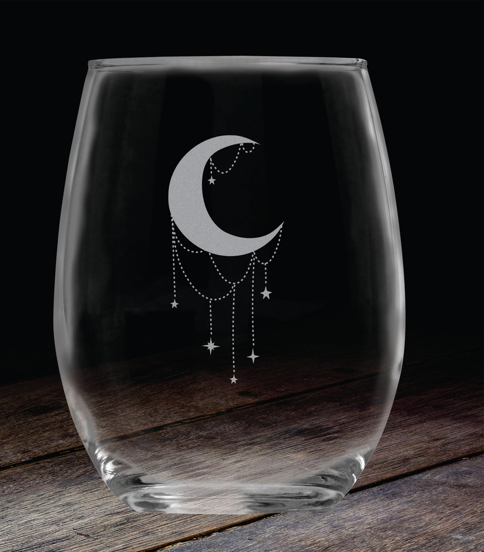 Crescent Moon Crystal - 15 oz Engraved Stemless Glass - Birthday Wine Gift - Love Potion - Mothers Day - Christmas - Apothecary Bar Collection - Full Moon Phase - Celestial Lunar - Witch Vibe - Tarot