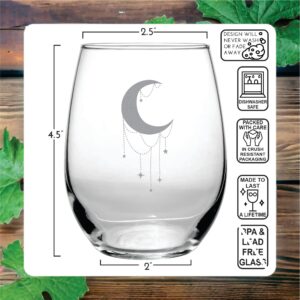 Crescent Moon Crystal - 15 oz Engraved Stemless Glass - Birthday Wine Gift - Love Potion - Mothers Day - Christmas - Apothecary Bar Collection - Full Moon Phase - Celestial Lunar - Witch Vibe - Tarot