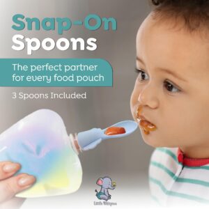 LittleWhispers Baby Food Pouch Silicone Spoons with Travel Cases - 3 Squeeze Pouch Attachment Toppers