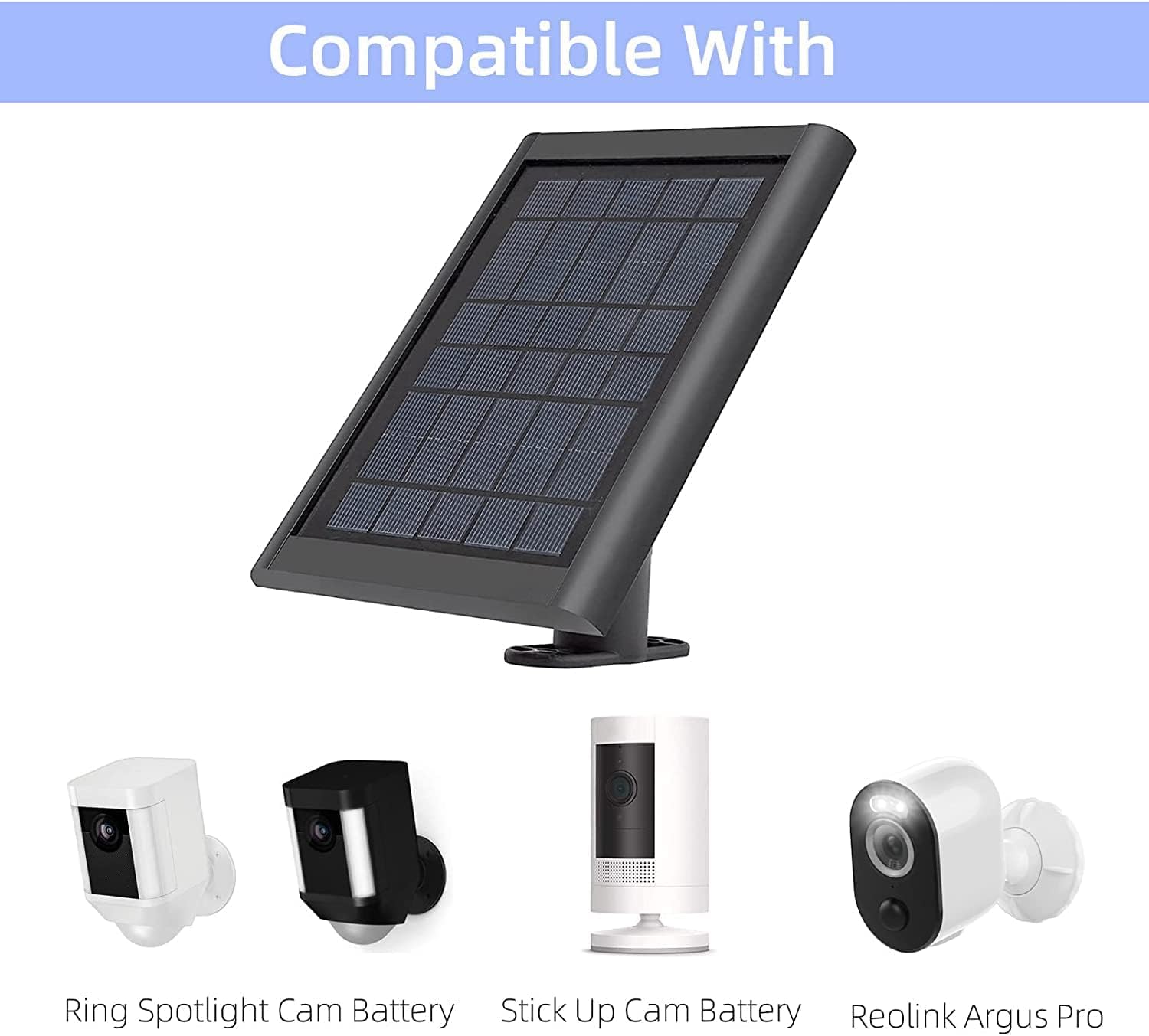 Ring Camera Solar Panel Charger,5W Solar Panels for Ring Stick Up Cam/Ring Spotlight Cam Battery/Spotlight Cam Plus/Spotlight Cam Pro/Outdoor Wireless Security Camera (1, Black)