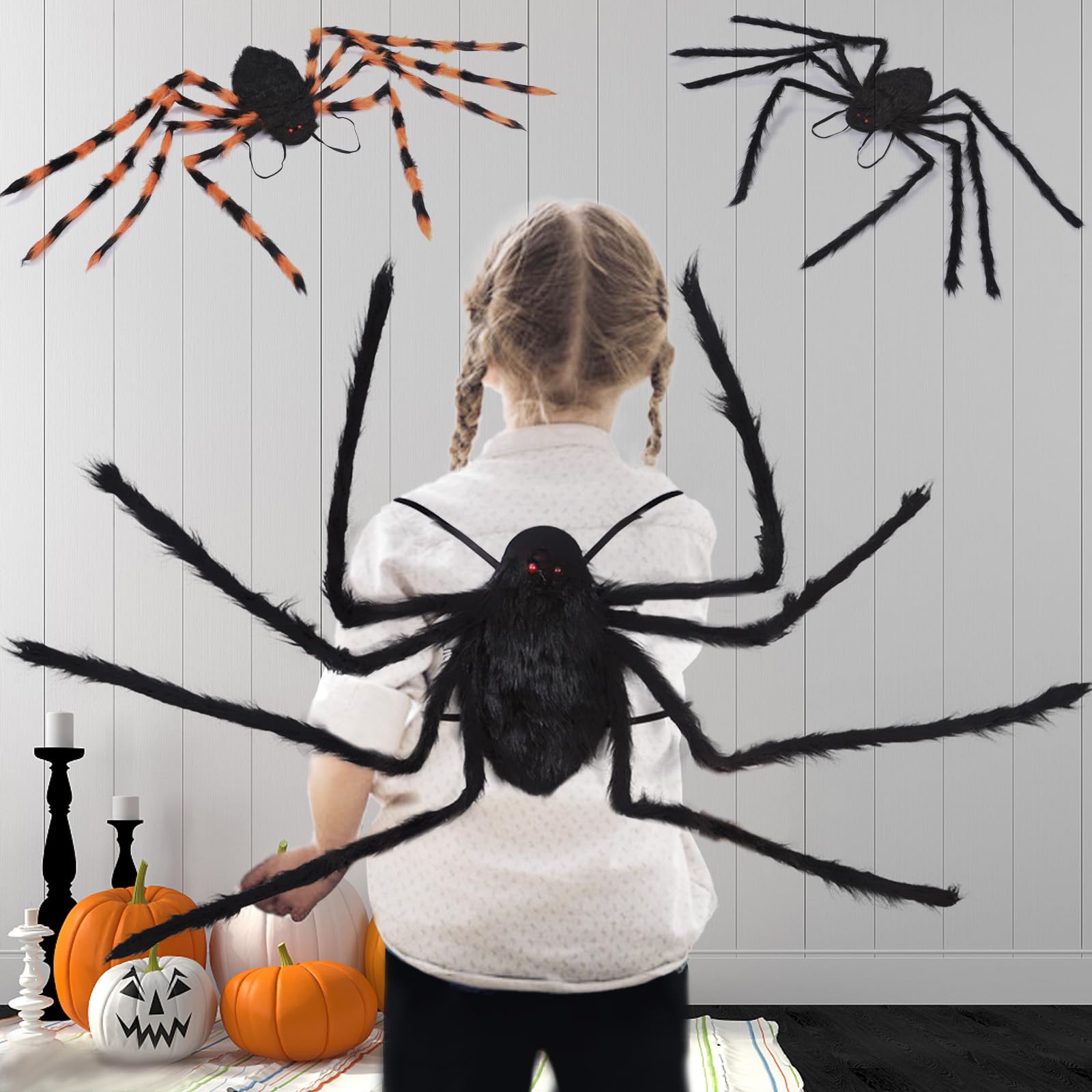 FathiSooc Halloween Spider Costume Party Decorations-Halloween Candy Spider Props with Straps for Kids realistic Spider Decor