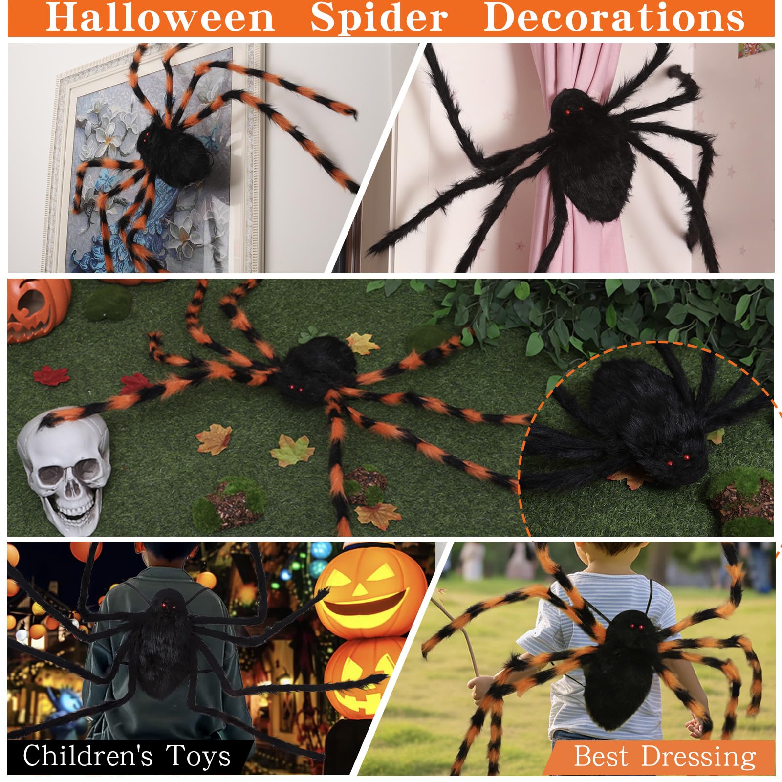 FathiSooc Halloween Spider Costume Party Decorations-Halloween Candy Spider Props with Straps for Kids realistic Spider Decor