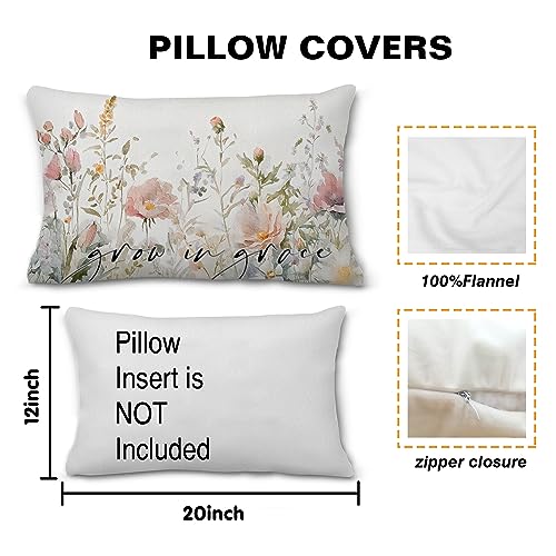 Lacosu Christian Bible Verse Grow in Grace Watercolor Wildflower Throw Pillow Cover Pillowcase for Couch Bed Sofa,12×20 inch,Christian Gifts