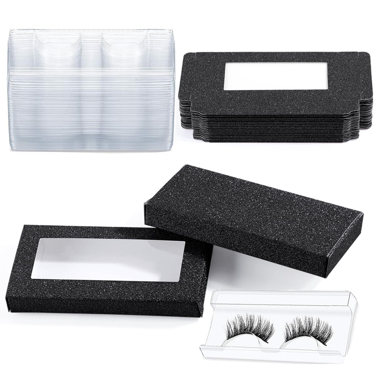 40 Pieces Lash Packaging Wholesale Empty Eyelashes Packaging Box and False Lash Trays, 20 Pieces Empty Eyelash Boxes Lash Box Packaging Empty with 20 Pieces Empty Eyelash Tray (Black)