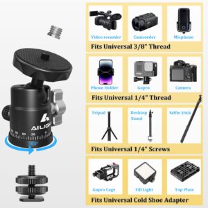 Mini Ball Head, Panoramic Tripod Head DSLR Camera Hot Shoe Mount + 1/4 3/8 Screw, 360° Rotatable Tripod Ball Head Photograph Accessories for Cameras Gopro Camcorder Smartphone Light