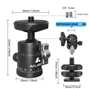 Mini Ball Head, Panoramic Tripod Head DSLR Camera Hot Shoe Mount + 1/4 3/8 Screw, 360° Rotatable Tripod Ball Head Photograph Accessories for Cameras Gopro Camcorder Smartphone Light