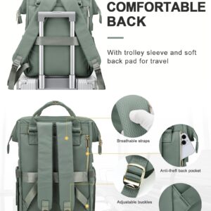 winspansy Travel Laptop Backpack for Women Men, Aesthetic Personal Item Size Carry on Backpack, Weekender College Casual Daypack Work Backpack Purse Waterproof Nurse Bag Fits 15.6 Inch Laptop, Green