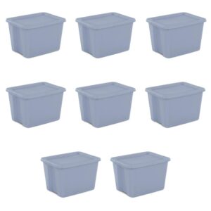 UnikEi 18 Gallon Tote Box Plastic, Set of 8, Opaque Base, Integrated Handles, Secure Stacking, Suitable for Home, Living room, Bedroom, Office, Etc, Blue