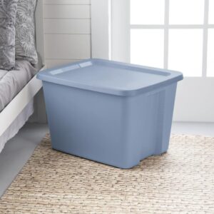 UnikEi 18 Gallon Tote Box Plastic, Set of 8, Opaque Base, Integrated Handles, Secure Stacking, Suitable for Home, Living room, Bedroom, Office, Etc, Blue