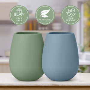 Nothomme Sustainable Silicone Training Cup for Toddlers (12 oz), Unbreakable Small Open Cups, Dishwasher Safe & BPA Free Drinking Cups for Toddler, Kids or Baby Boys & Girls, Pack of 2 (Sage/Ether)