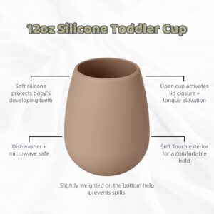 Nothomme Sustainable Silicone Training Cup for Toddlers (12 oz), Unbreakable Small Open Cups, Dishwasher Safe & BPA Free Drinking Cups for Toddler, Kids or Baby Boys & Girls, Pack of 2 (Sage/Ether)