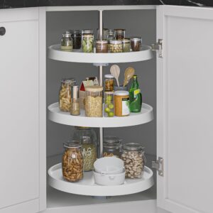 yitahome 18-inch full-circle 3-shelf lazy susan corner kitchen cabinet storage organizer with telescoping mount, white