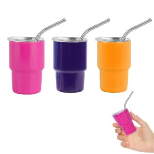 stfali cute shot glasses set with straw 2oz, mini shot tumblers with lid and straw, kawaii insulated tumblers for espresso coffee spirits cute stuff funny gifts (3 pack)