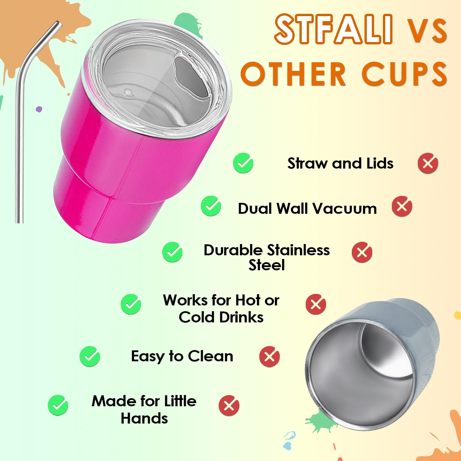 STFALI Cute Shot Glasses Set with Straw 2oz, Mini Shot Tumblers with Lid and Straw, Kawaii Insulated Tumblers for Espresso Coffee Spirits Cute Stuff Funny Gifts (3 pack)