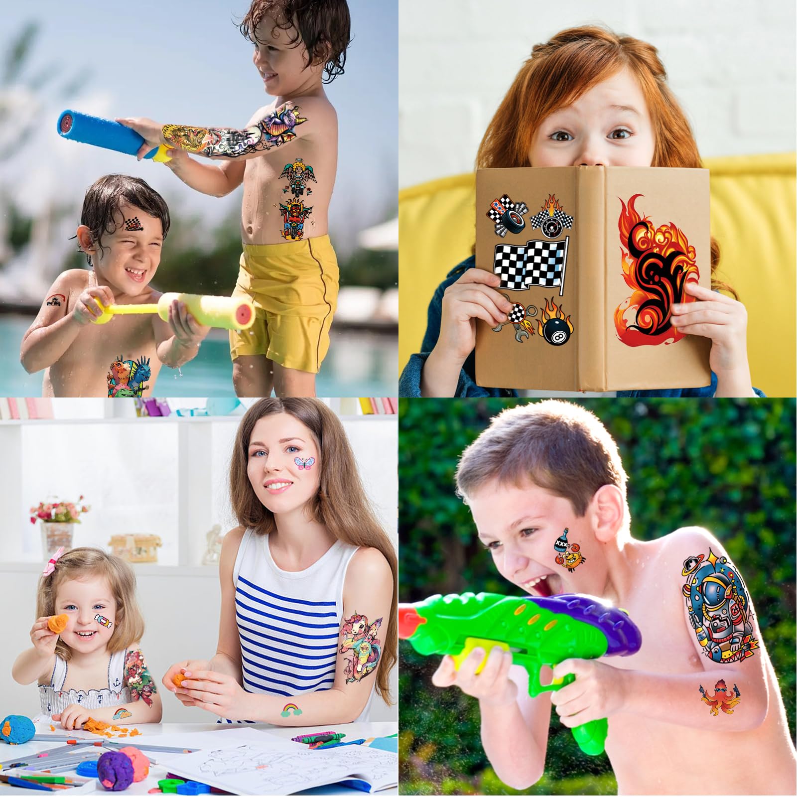 52 Pcs Temporary Tattoo for Kids Full Arm Castle Butterfly Cat Truck Dinosaur Rocket Planet Cute Animal Body Face Fake Arm Tattoos for Girls Boys Tiny Tattoo Stickers Birthday Gifts Party Supplies