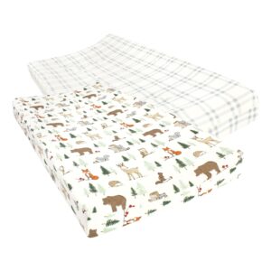 hudson baby unisex baby cotton changing pad cover, forest animals, one size