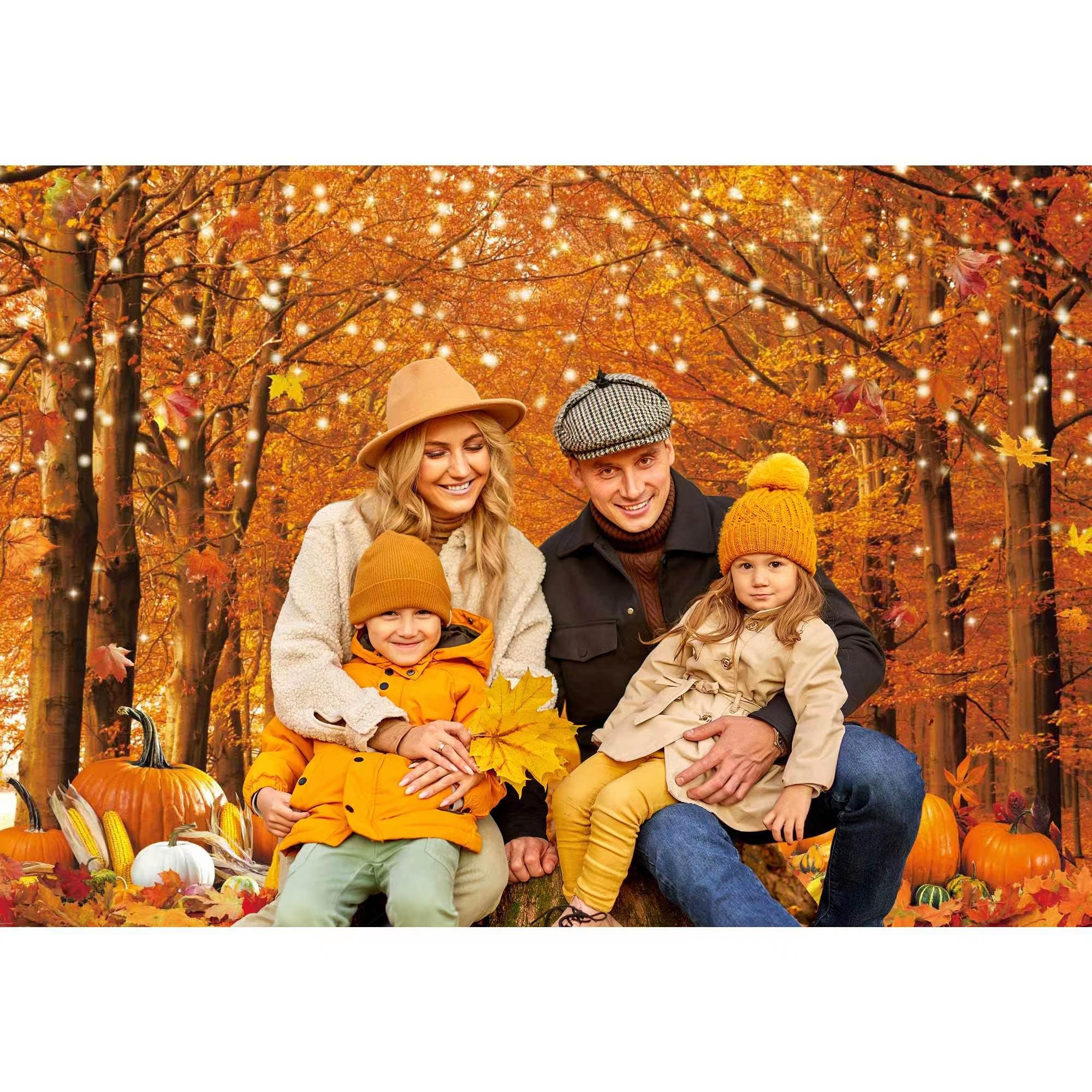 Fluzimir 10x8FT Large Fall Photo Backdrop Maple Leaf Pumpkin for Photography Background Autumn Outdoor Party Decorations