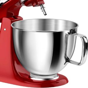 ggc stainless steel 5qt mixing bowl with handle, compatible with kitchenaid 4.5-5 quart tilt-head stand mixers, multipurpose kitchen companion