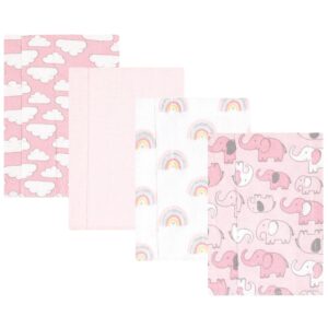 hudson baby unisex baby cotton flannel burp cloths 4-pack, girl new elephant, one size