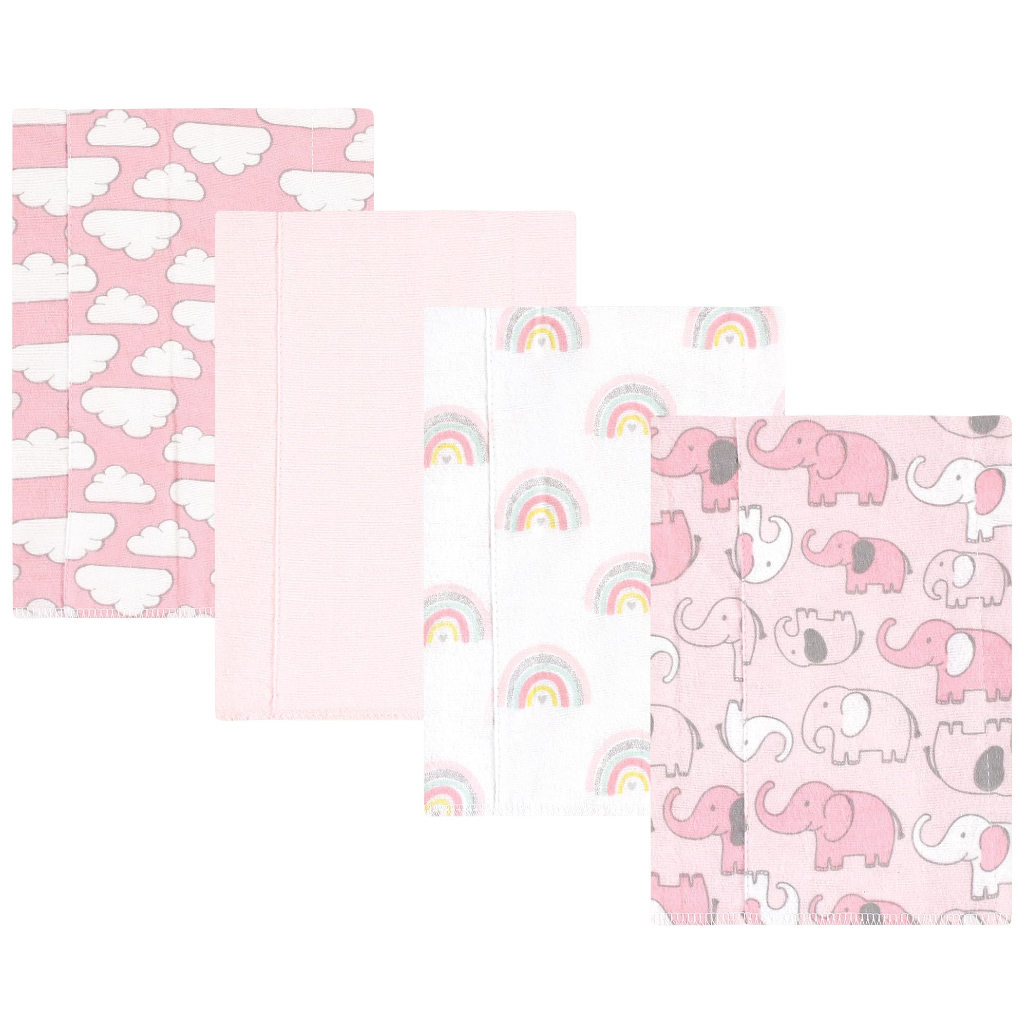 Hudson Baby Unisex Baby Cotton Flannel Burp Cloths 4-Pack, Girl New Elephant, One Size