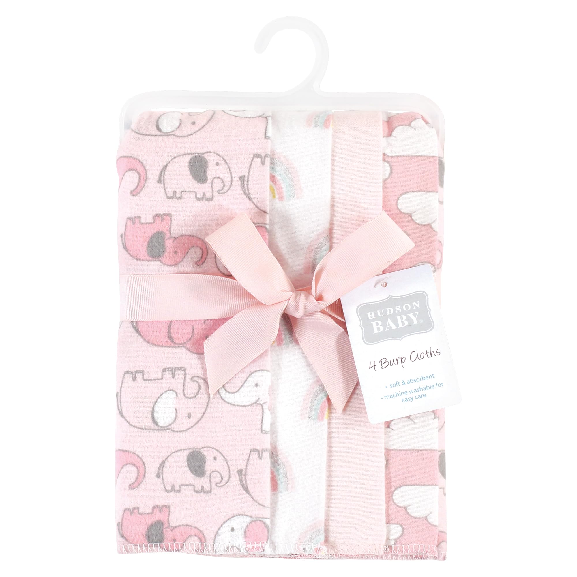 Hudson Baby Unisex Baby Cotton Flannel Burp Cloths 4-Pack, Girl New Elephant, One Size