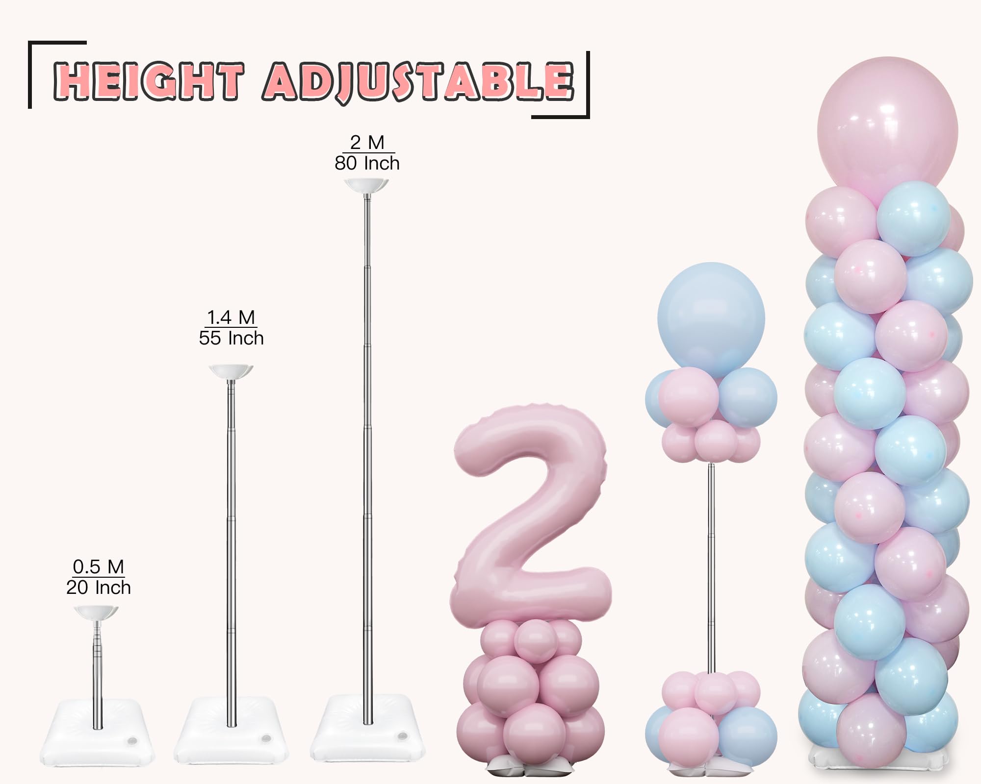 YALLOVE Balloon Column Stand, Set of 2 Balloon Stand with 10 Inch Latex Balloons