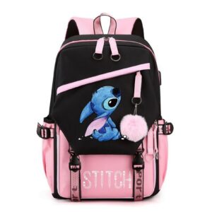xinshuobay anima cartoon student laptop backpack with usb charging port large casual daypack travel schoolbag for boys girls (pink)