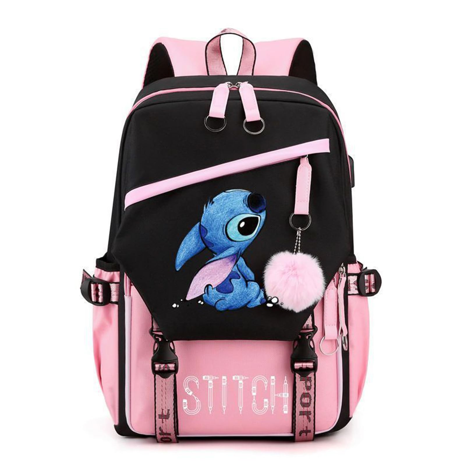 XinShuoBay Anima Cartoon Student Laptop Backpack with USB Charging Port Large Casual Daypack Travel Schoolbag for Boys Girls (Pink)