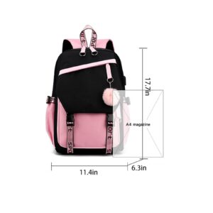 XinShuoBay Anima Cartoon Student Laptop Backpack with USB Charging Port Large Casual Daypack Travel Schoolbag for Boys Girls (Pink)