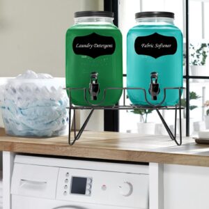 2-Pack glass drink dispenser - 1 Gallon Mason Jars w/Spout Faucets Screw Lid & Rubber Drip Mats - Liquid lemonade & beverage - Stand for Organizing party Decor & Storage