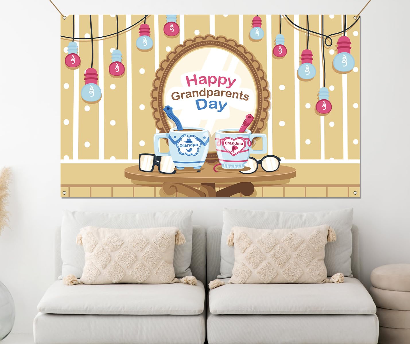 Happy Grandparents Day Photo Booth Backdrop Love Grandpa and Grandma Party Decor Photography Background Wall Decoration (3.6×5.9ft)