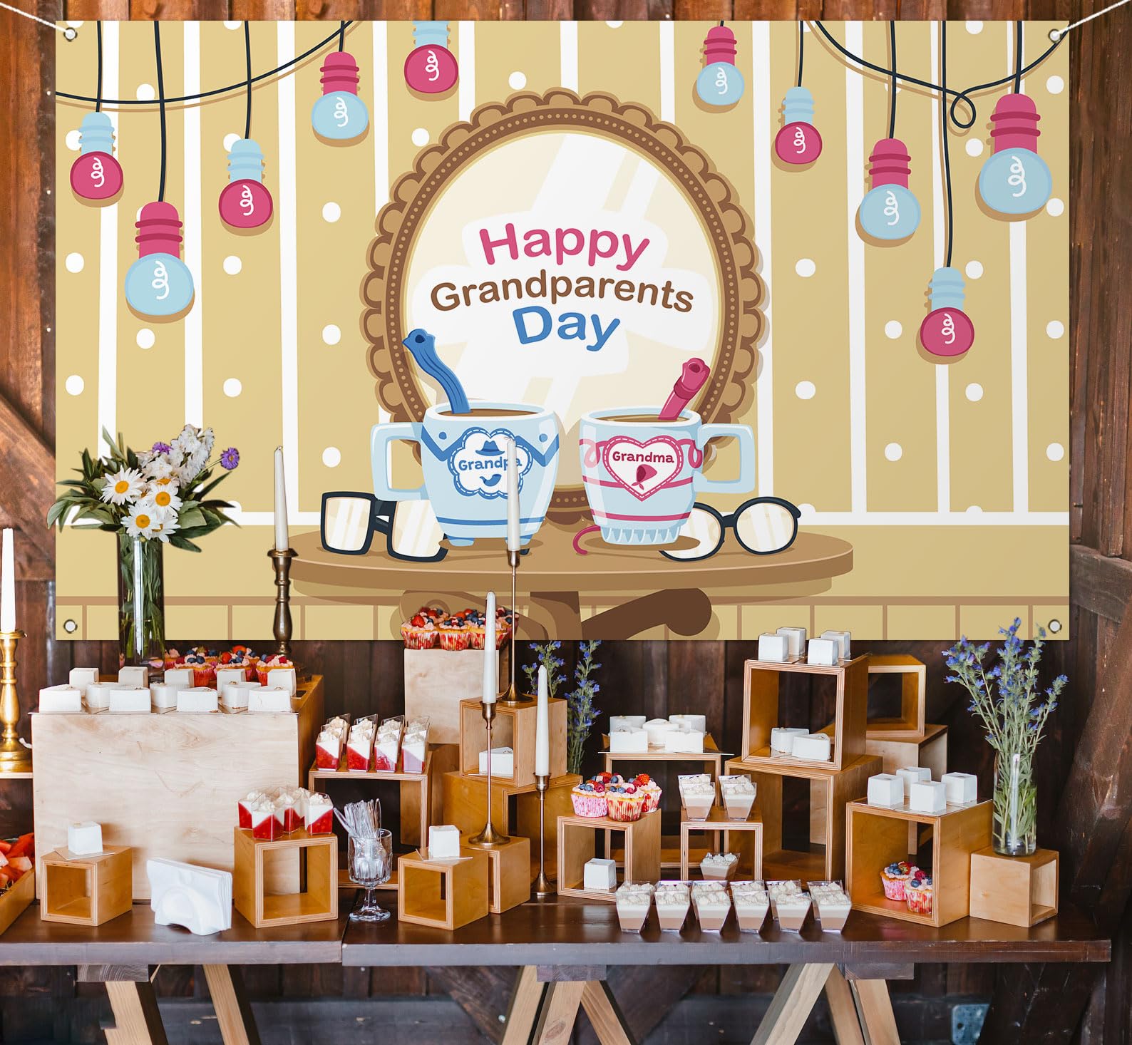 Happy Grandparents Day Photo Booth Backdrop Love Grandpa and Grandma Party Decor Photography Background Wall Decoration (3.6×5.9ft)