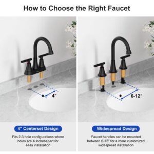 Bathroom Faucets for Sink 3 Hole, Hurran Matte Black Bathroom Sink Faucet with Pop-up Drain and Supply Lines, Stainless Steel Lead-Free Widespread Faucet for Bathroom Sink Vanity RV Farmhouse Sink