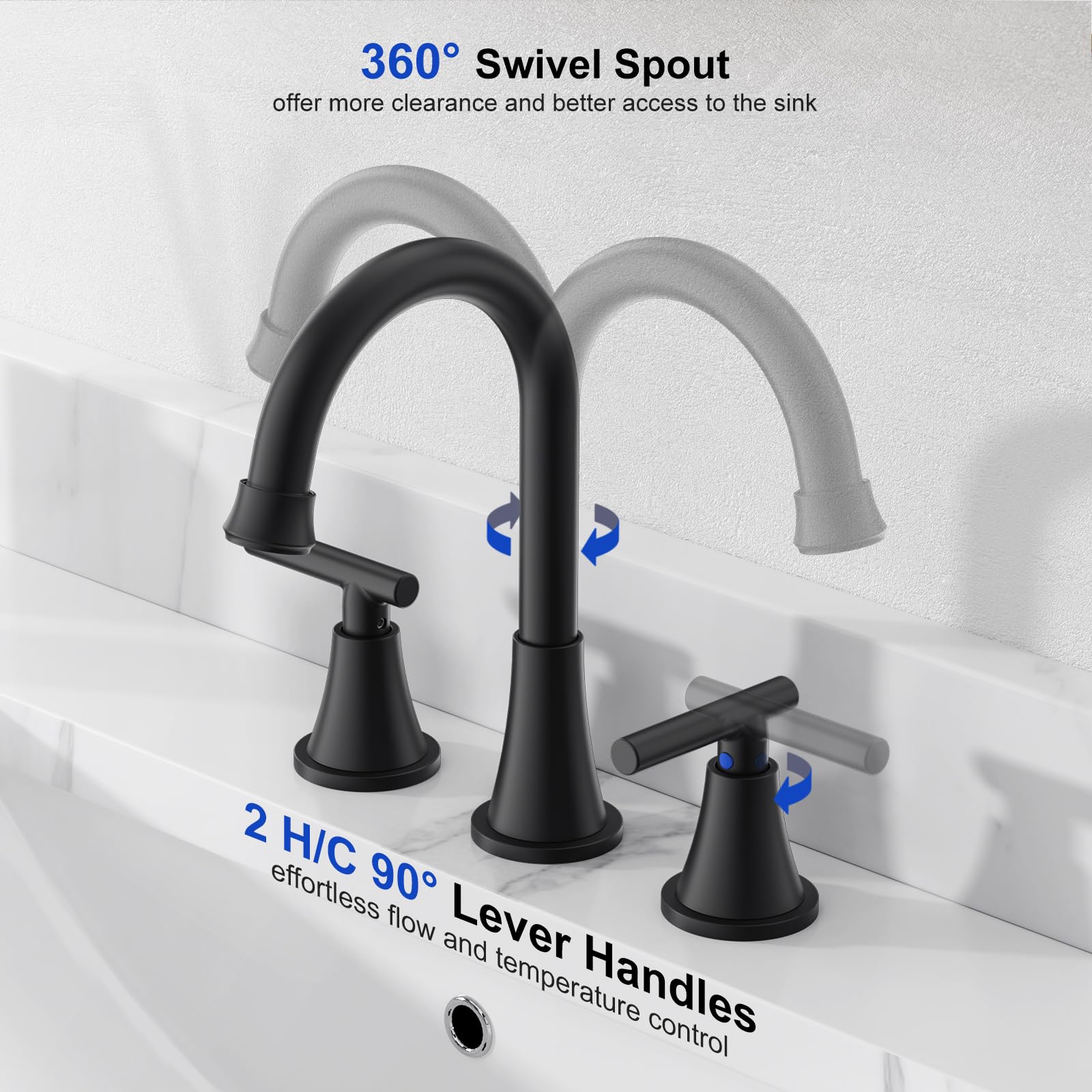 Bathroom Faucets for Sink 3 Hole, Hurran Matte Black Bathroom Sink Faucet with Pop-up Drain and Supply Lines, Stainless Steel Lead-Free Widespread Faucet for Bathroom Sink Vanity RV Farmhouse Sink