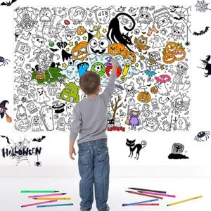 HOWAF Giant Halloween Boo Coloring Poster with 24pcs (24 Colors) Paint Pens, Jumbo Boo Coloring Banner for Kids Halloween Party Game Activities Supplies, Large Happy Halloween Coloring Table Cover