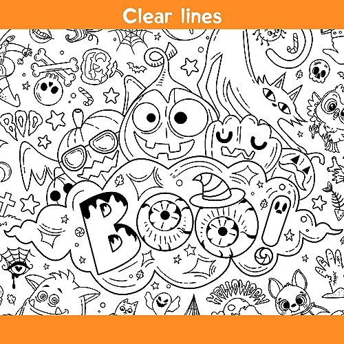 HOWAF Giant Halloween Boo Coloring Poster with 24pcs (24 Colors) Paint Pens, Jumbo Boo Coloring Banner for Kids Halloween Party Game Activities Supplies, Large Happy Halloween Coloring Table Cover