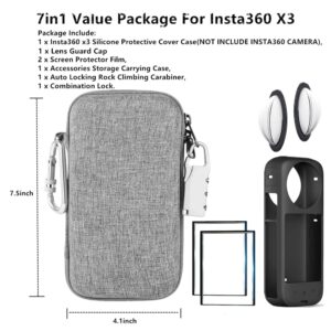 LEWOTE 7in1 Compatible with Insta360 X3 Accessories Kit[Silicone Camera Case][Lens Guards Cover][Screen Protector Film][Outdoor Carrying Case Bag with Auto Locking Carabiner and Anti-Loss Lock]