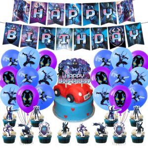 blue beetle birthday party decoration, include beetle superhero theme birthday banner, cake topper, latex balloons, for jaime reyes theme fans, kids birthday party supplies, baby shower