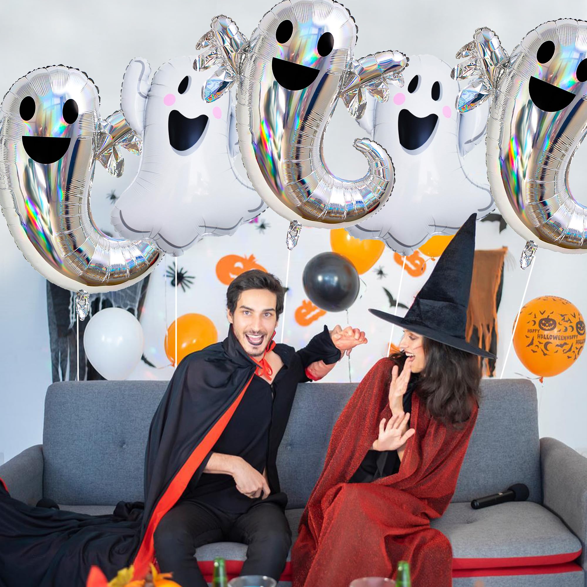 10 PCS Halloween Ghost Foil Balloons Halloween Party Mylar Balloons Spooky White Ghost Balloons for Halloween Baby Shower Birthday Party Decorations