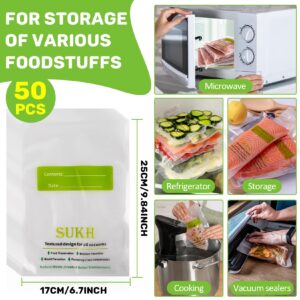 Sukh 50PCS Food Vacuum Bags - Vacuum Seal Bags for Food,Food Sealer Bags,Sealer Bags,Food Saver Vacuum Bags,Food Saver Bag,BPA Free Precut Bags for Vac Storage, Meal Prep and Sous Vide 6.7x9.84 inch