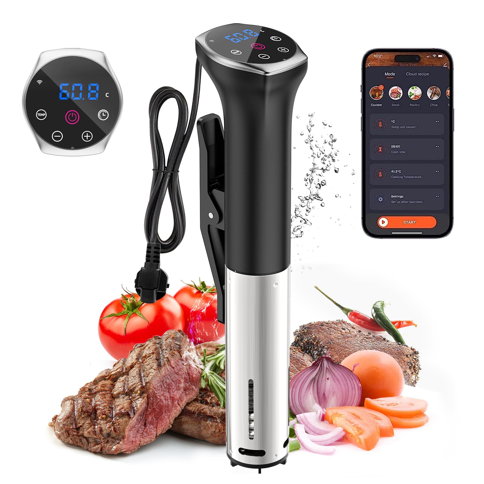 Sous Vide Cooker, Sous Vide Machines 1100W, Wifi Connect App Control with Recipe Ultra-quiet Fast-Heating Immersion Circulator Accurate Temperature and Time Digital Display, IPX7 Waterproof