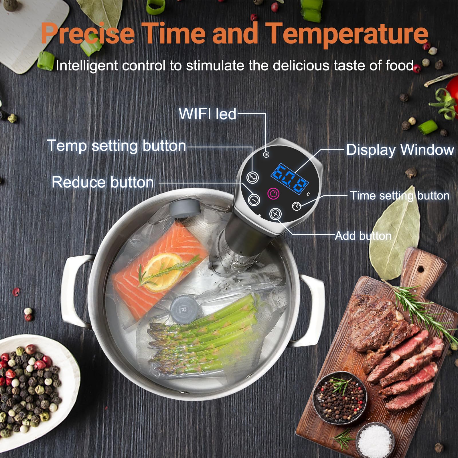 Sous Vide Cooker, Sous Vide Machines 1100W, Wifi Connect App Control with Recipe Ultra-quiet Fast-Heating Immersion Circulator Accurate Temperature and Time Digital Display, IPX7 Waterproof