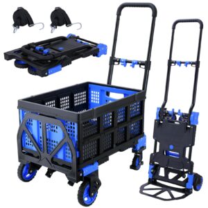 2 in 1 hand truck dolly foldable with basket,hand truck foldable with retractable handle,330lbs capacity folding hand cart,dolly cart with wheels,portable dolly hand truck for moving