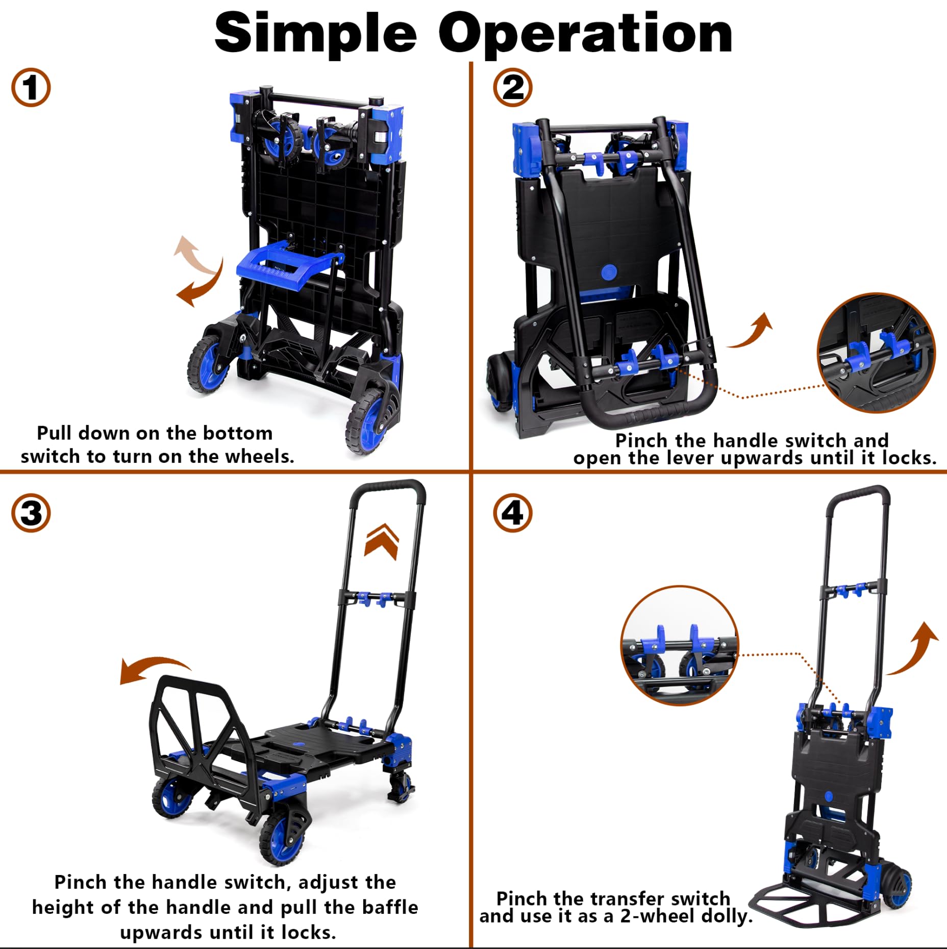 2 in 1 Hand Truck Dolly Foldable with Basket,Hand Truck Foldable with Retractable Handle,330LBS Capacity Folding Hand Cart,Dolly Cart with Wheels,Portable Dolly Hand Truck for Moving