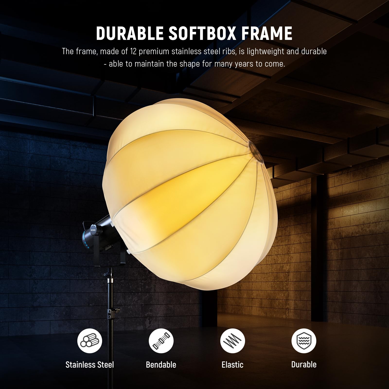 NEEWER 20"/50cm Lantern Softbox, Quick Release 360° Light Diffuser Bowens Mount Softbox with Lightweight Nylon Alloy for RGB CB60 CB60B CB200B MS60B MS60C MS150B Continuous LED Video Lights, NS20L